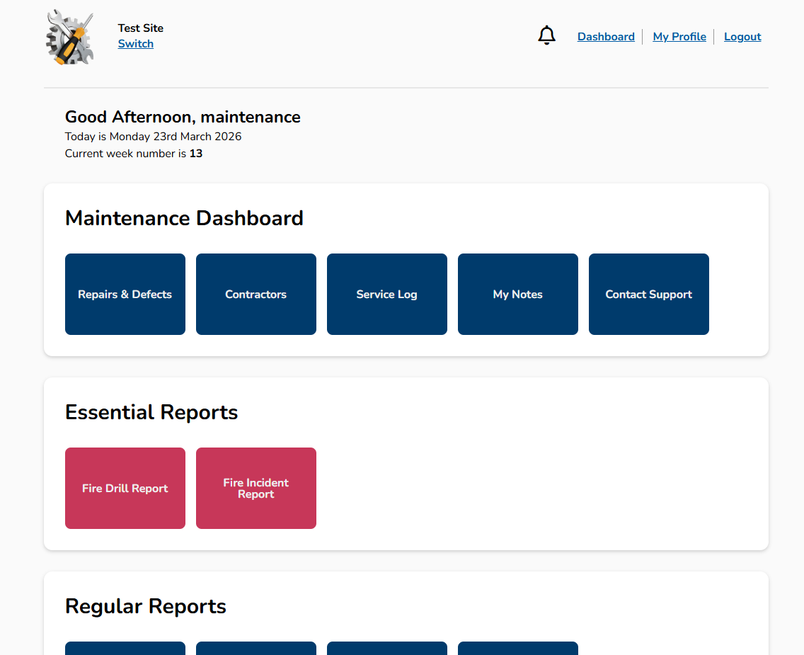 Maintenance Staff Bespoke Dashboard