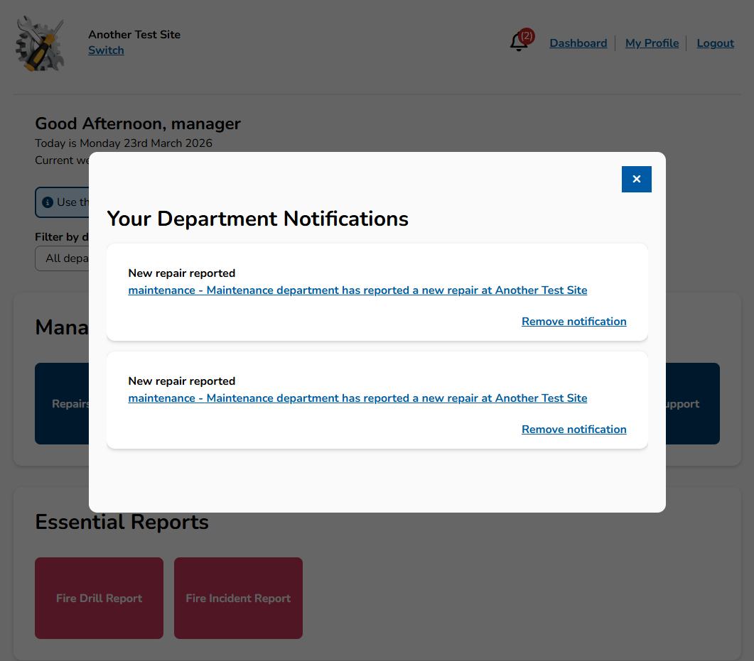 Online notifications for important updates