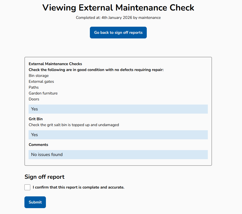 Management approval and reports sign off